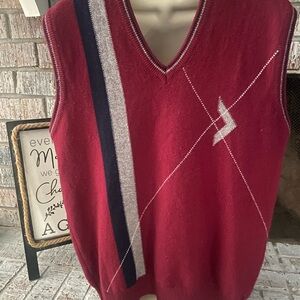 Oxford V-Neck Sweater Vest in Red with Stripe Design